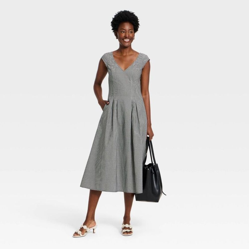 Women's Short Sleeve Corset Midi Dress - A New Day Black/White Gingham S - Picture 3 of 3